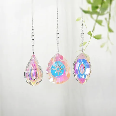 Irisierender AB Kristall Sonnenfänger Regenbogenmacher Fenster Hängende Dekoration Facettiertes Glas Träne Navette Stern Anhänger Garten Haus Deko