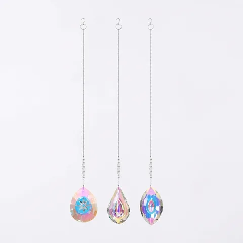 Irisierender AB Kristall Sonnenfänger Regenbogenmacher Fenster Hängende Dekoration Facettiertes Glas Träne Navette Stern Anhänger Garten Haus Deko