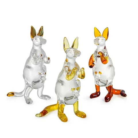 Statuetta in Cristallo a Forma di Canguro Mamma e Figlio Canguro Scultura Dorata Ambra Statua di Animale per Decorazione Ufficio
