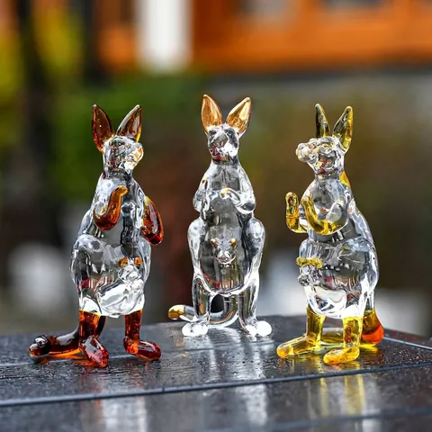 Statuetta in Cristallo a Forma di Canguro Mamma e Figlio Canguro Scultura Dorata Ambra Statua di Animale per Decorazione Ufficio