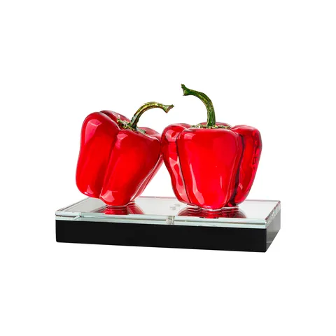 Luxury White Crystal Fruit Vegetable Ornaments Simulation Apple Cherry Bell Pepper Figurine With Metallic Leaf Mirror Base Home Office Car Decor