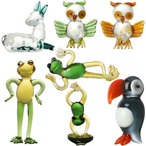 Modern Crystal Animal Figurine Hand Blown Glass Mini Frog Owl Deer Flamingo Ornament For Home Entryway Desktop Decor