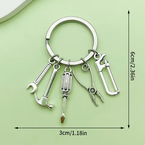 Mini Hardware Tool Pendant Keychain Alloy Hammer Screwdriver Wrench Drill Saw Ruler Key Ring For Father's Day Men Gift Accessory