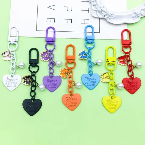 Colorful Zinc Alloy Heart Butterfly Keychain With Artificial Pearl Bag Charm Bow Knot Bear Pendant Accessory For Women