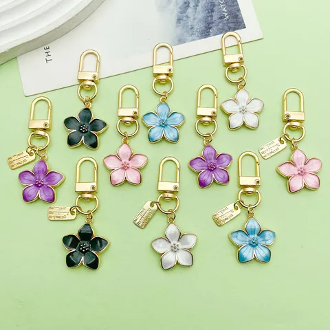 Pearly Enamel Cherry Blossom Petal Keychain Alloy Gold Plated Flower Bag Charm AirPods Accessories Women Key Ring