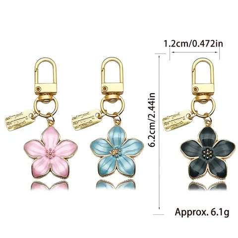 Cherry Blossom Keychain Enamel Flower Bag Pendant Alloy Key Ring Gift For Women Girl Airpods Accessory Jewelry Multi Colors
