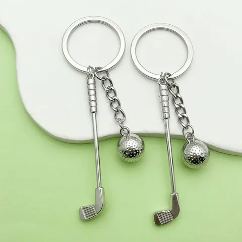 Creative Sport Series Zinc Alloy Keychain Golf Basketball Soccer Baseball Shape Bag Pendant Fashion Car Hanging Charm Gift