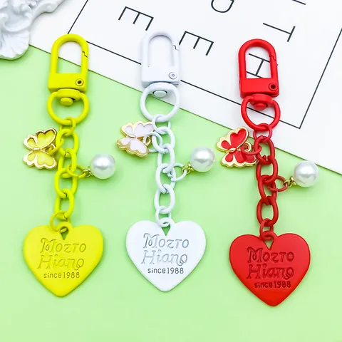 Colorful Zinc Alloy Heart Butterfly Keychain With Artificial Pearl Bag Charm Bow Knot Bear Pendant Accessory For Women