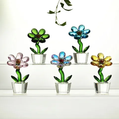 Kristal Bloem Ornament Bureau Decoratie Gefacetteerd Botanisch Beeldje Moederdag Cadeau Huis Kantoor Entree Bergkristal Florale Sculptuur