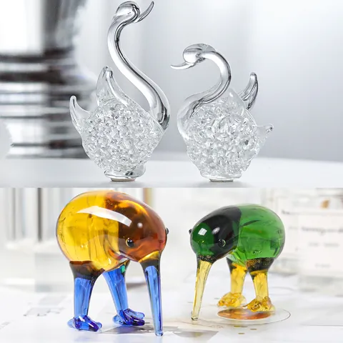 Modern White Crystal Glass Kiwi Bird Swan Figurine Hand-Blown Animal Statue Home Living Room Table Decor Office Desktop Art Ornament