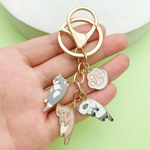 Schattige Emaille Zinklegering Kat Sleutelhanger Cartoon Dier Voetafdruk Tas Hanger Voor Dames Meisjes Kattenliefhebbers Decoratief Cadeau