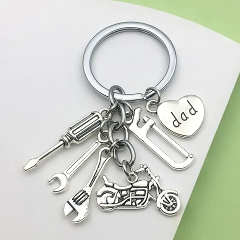 Father's Day Gift Fashion Zinc Alloy Keychain Silver Mini Tools Motorcycle Dad Heart Pendant Backpack Charm Accessories For Men