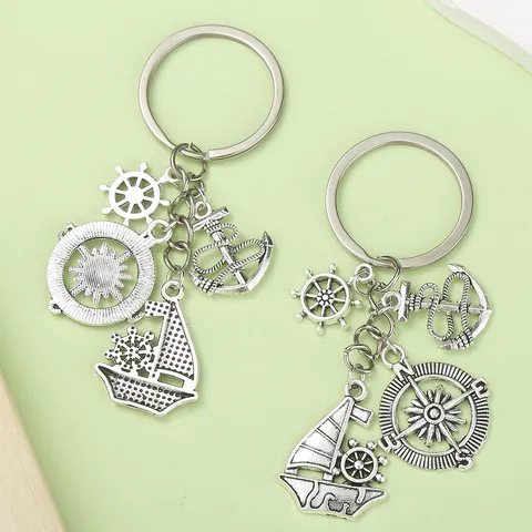 Nautical Theme Retro Alloy Keychain Ship Anchor Rudder Compass Lighthouse Globe Eiffel Tower Pendant Bag Charm Fashion Jewelry Gift