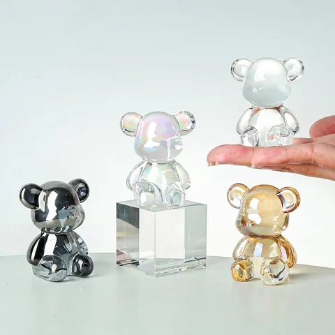 Moderna Statuetta di Orso in Cristallo Cartone Animato Iridescente Champagne Trasparente Carino Orso Ornamento da Tavolo Casa Regalo