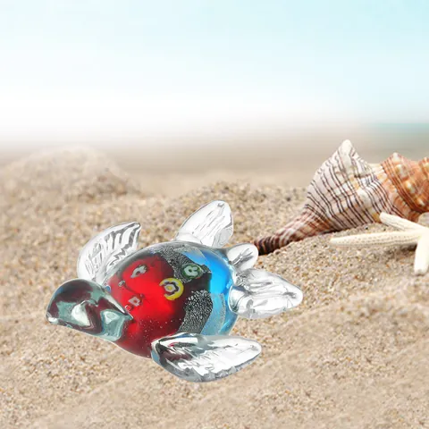 Figurine de Tortue de Mer en Verre de Murano Coloré Artisanal Motif Millefiori Ornement de Table Décoration de Bureau Cadeau