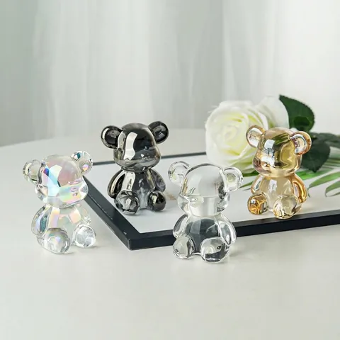 Moderna Statuetta di Orso in Cristallo Cartone Animato Iridescente Champagne Trasparente Carino Orso Ornamento da Tavolo Casa Regalo