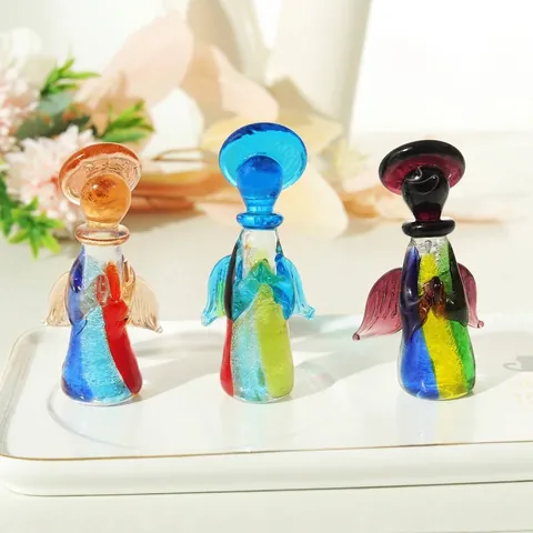 Figura de Ángel de Dibujos Animados en Miniatura Ornamento de Vidrio Templado Soplado a Mano para Decoración de Escritorio Hogar Accesorios de Coche Regalo de Cumpleaños