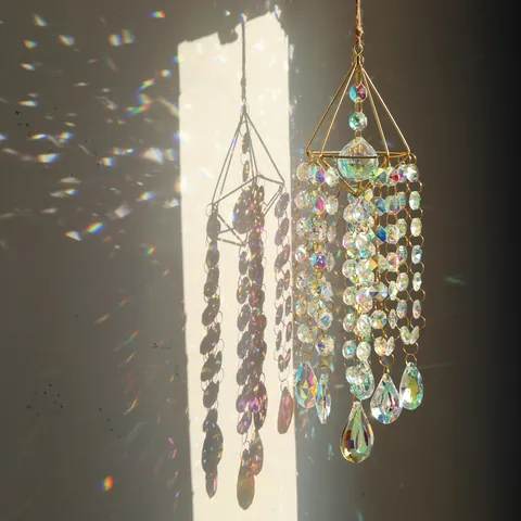 Kristall Sonnenfänger Goldener Geometrischer Luftpflanzenhalter Hängeanhänger Prisma Regenbogenmacher Für Garten Haus Deko