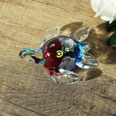 Figurine de Tortue de Mer en Verre de Murano Coloré Artisanal Motif Millefiori Ornement de Table Décoration de Bureau Cadeau