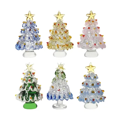 Miniatura Árbol de Navidad de Cristal Hecho a Mano Decoración Festiva de Mesa Escultura de Micro Paisaje para Escritorio