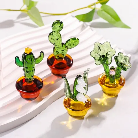 Mini Adornos de Plantas en Maceta de Vidrio de Color Cactus Seta Pájaro Figuritas Micro Paisaje Coche Escritorio Decoración Hogar