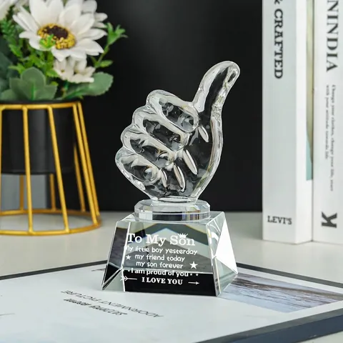 Crystal Thumbs Up Trophy Modern Minimalist Inscribed Desktop Ornament K9 Transparent Best Dad Teacher Recognition Award Gift