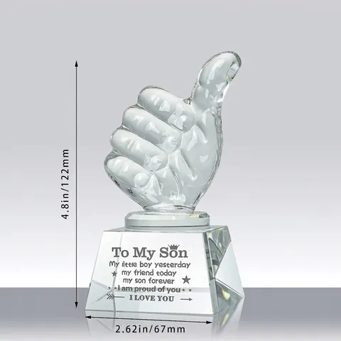 Crystal Thumbs Up Trophy Modern Minimalist Inscribed Desktop Ornament K9 Transparent Best Dad Teacher Recognition Award Gift