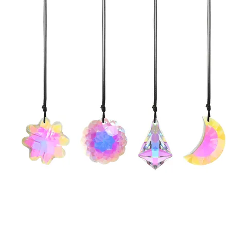 Crystal Suncatcher AB Coating Clover Heart Cross Moon Pendant Iridescent Prism Hanging Ornament Garden Home Decor Window Decoration