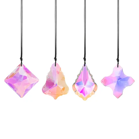 Crystal Suncatcher AB Coating Clover Heart Cross Moon Pendant Iridescent Prism Hanging Ornament Garden Home Decor Window Decoration