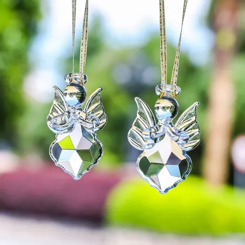 Transparent White Crystal Angel Hanging Ornament Multi-faceted Prism Sun Catcher Christmas Tree Decoration Home Garden DIY Pendant