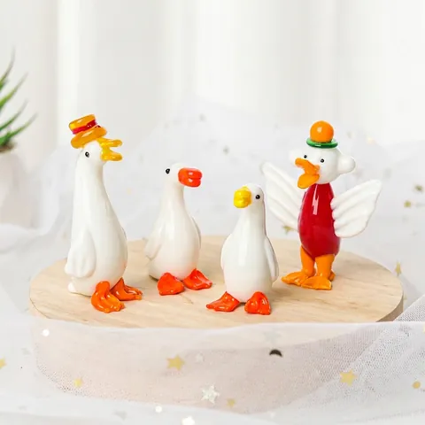 Figura de Pato de Vidrio Esmaltado Soplado a Mano Miniatura de Animal para Micro Paisaje Decoración de Escritorio del Hogar Accesorios de Coche