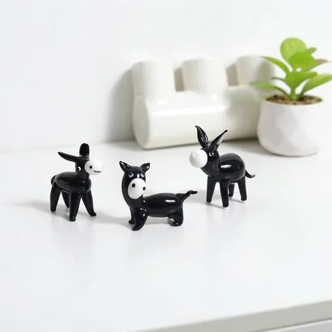 Handmade Tempered Glass Cartoon Donkey Figurine Miniature Animal Statue Car Dashboard Decor Home Office Desk Ornament Gift