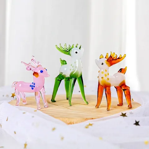 Minimalist Glass Reindeer Figurine Cartoon Unicorn Animal Sculpture Christmas Ornament For Living Room Tabletop Decor Festive Gift