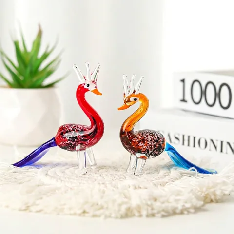 Cartoon Krone Pfau Glasfigur Kreative Handgefertigte Mundgeblasene Glas Tier Skulptur Luxus Haus Büro Tisch Deko Kleines Kunst Ornament