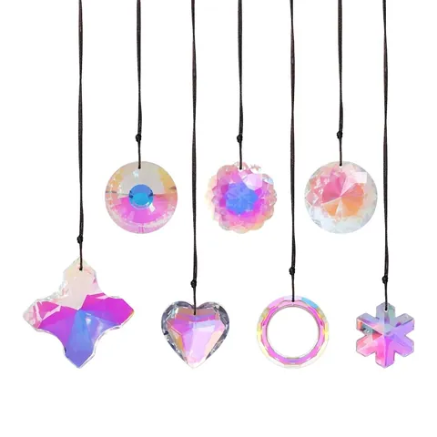 Facettierter Herz Mond Schneeflocke Kristall Suncatcher Anhänger AB Farbe Galvanisierte Bergkristall Prisma Ornamente für Garten Hochzeit Party Wanddeko