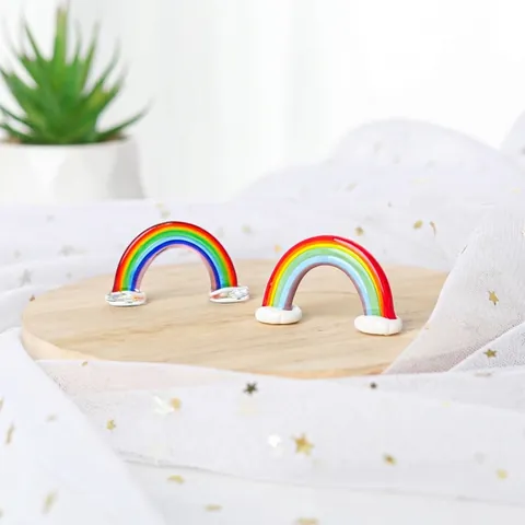 Miniature Glass Rainbow Figurine Handmade Zibo Murano Glass Rainbow Paperweight With Cloud Base For Home Decor Car Accessory Gift
