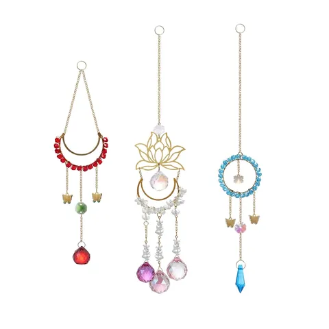 Kristallen Zonnevanger Met Glasparels Lotus Maan Vlinder Kwastje Windgong Voor Huis Tuin Hangende Decoratie Bergkristal Ornament