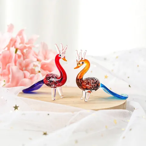 Cartoon Krone Pfau Glasfigur Kreative Handgefertigte Mundgeblasene Glas Tier Skulptur Luxus Haus Büro Tisch Deko Kleines Kunst Ornament
