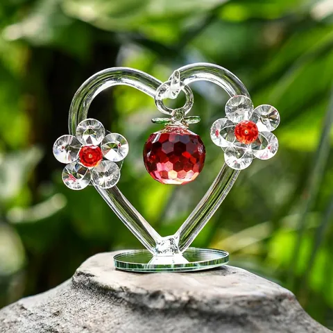 Ornement de Cœur en Cristal de Luxe Léger Européen Figurine de Pomme Rouge Avec Base en Miroir Artisanat de Table Décoratif en Cristal pour Maison Mariage Cadeau