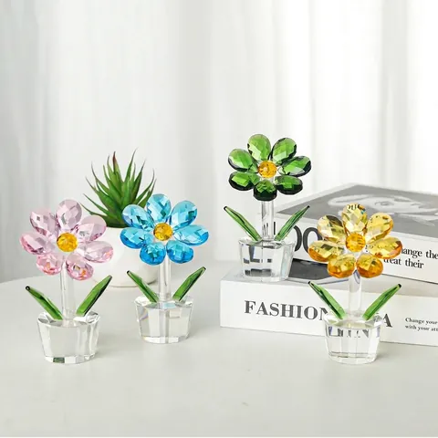 Crystal Sunflower Ornament Faceted Glass Flower Figurine Desktop Decor Mother Day Gift Sparkling Sun Flower Home Ornament