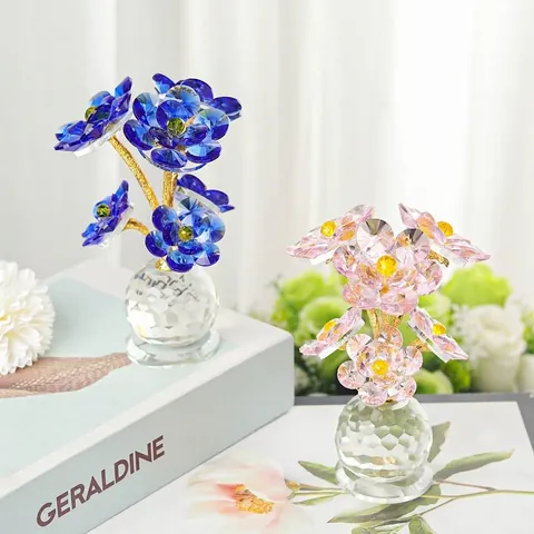 Crystal Lotus Flower Ornament Home Decor Metal Six-Branch Plant Figurine Desk Decoration Mother's Day Gift Restaurant Car Table Ornament