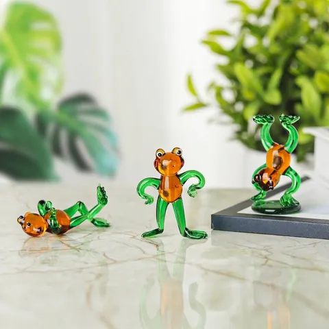 Handmade Blown Glass Frog Figurines Green Liuli Frog Prince Ornament Creative Cartoon Animal Statue For Tabletop Home Decor