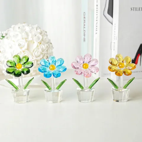 Crystal Sunflower Ornament Faceted Glass Flower Figurine Desktop Decor Mother Day Gift Sparkling Sun Flower Home Ornament