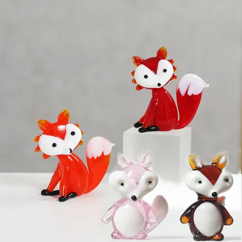 Mini Adorno de Zorro de Vidrio Estatuilla de Animal Soplado a Mano para Decoración Hogar Coche Salpicadero Micro Paisaje Estatua