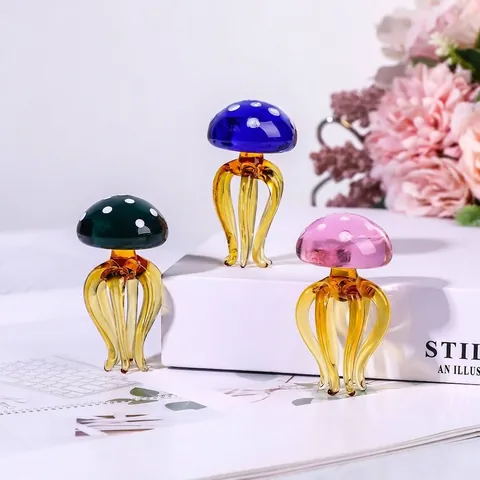 Mini Figurine de Méduse de Champignon en Cristal Ornement en Verre Fait Main Pour Sculpture d'Animal de Salon