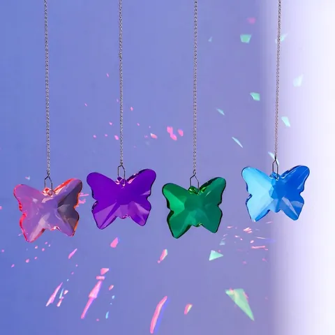 Kristall Schmetterling Sonnenfänger Hängendes Ornament Mit Metallkette Facettiertes Prisma Schmetterling Anhänger Für Garten Hof Fenster Dekoration