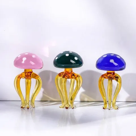 Mini Figurine de Méduse de Champignon en Cristal Ornement en Verre Fait Main Pour Sculpture d'Animal de Salon