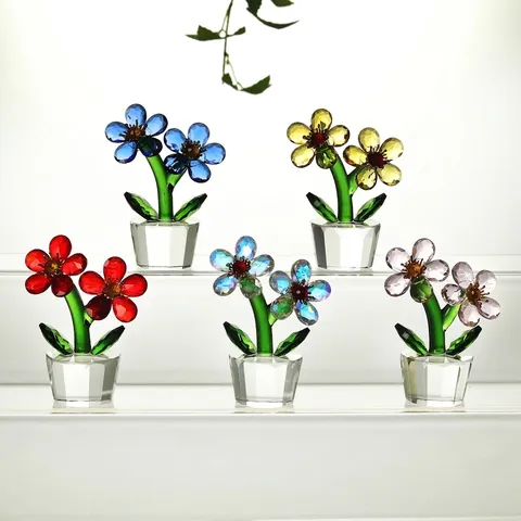 Kristal Bloem Ornament Bureau Decoratie Gefacetteerd Botanisch Beeldje Moederdag Cadeau Huis Kantoor Entree Bergkristal Florale Sculptuur
