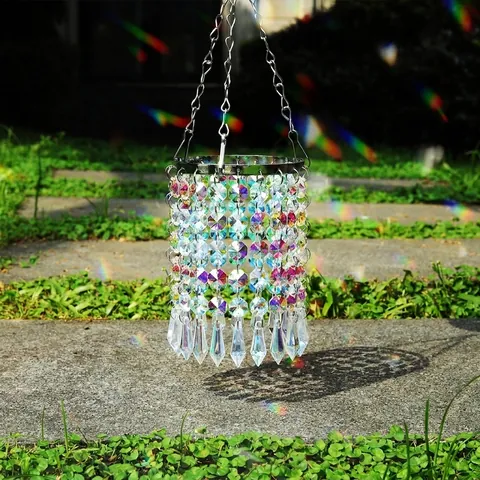 Atrapasol de Cristal Blanco de Lujo Colgante de Campanillas de Viento Arcoíris AB Cuentas Metal Decoración Colgante para Jardín Boda Hogar