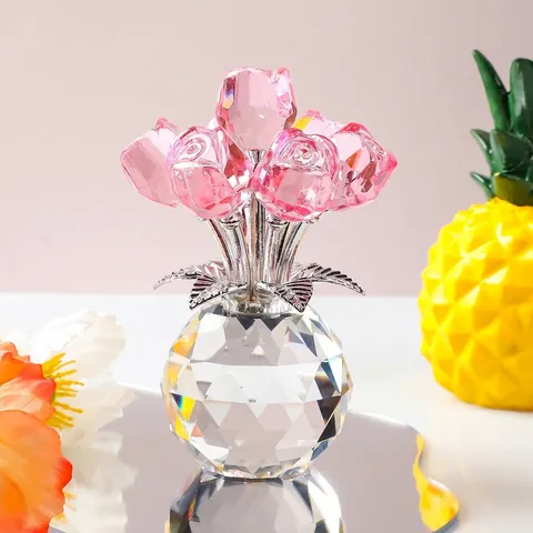 Lujo Adorno de Escritorio de Rosa de Cristal Artificial Figurita de Rosa de Vidrio Multicolor para Boda Día de la Madre Decoración del Hogar